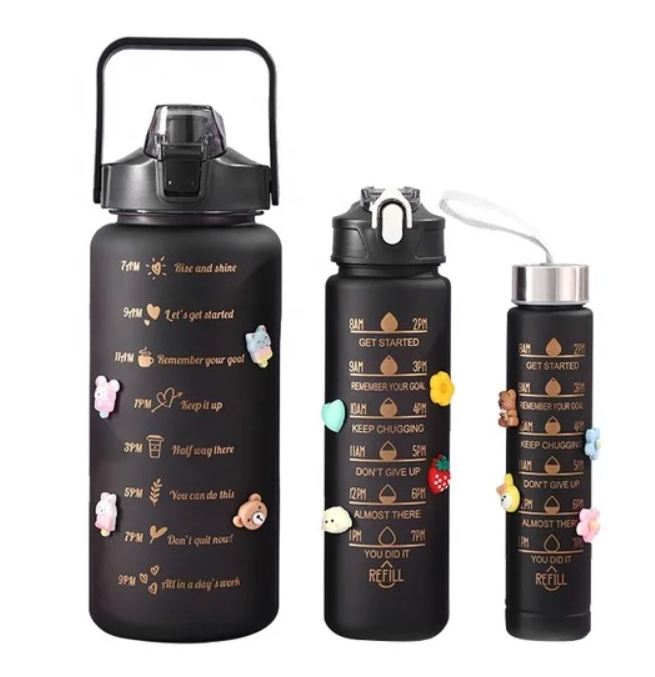 Motivational Water Bottles - Set of 3 -Black (2Ltr/700Ml/300Ml)_0