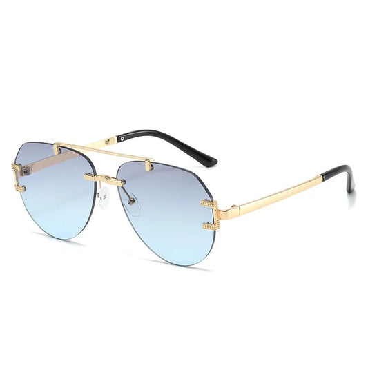 Sunglasses with gold frame and blue gradient lenses