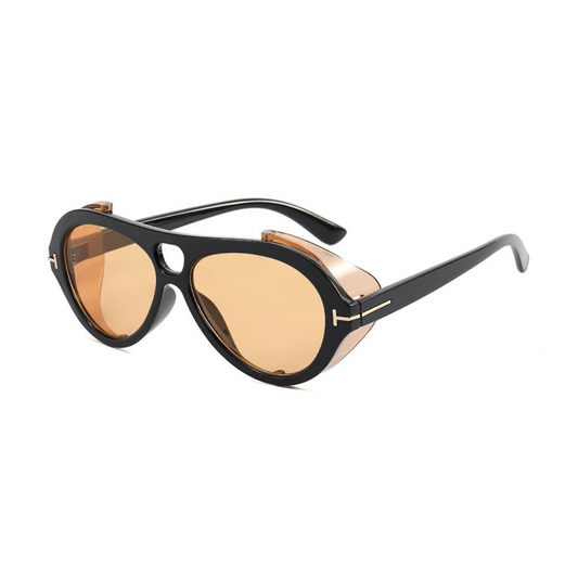 Black sunglasses with gold lenses